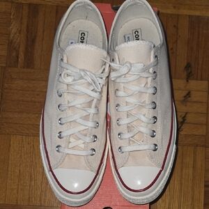 Converse Cream Canvas Sneakers with Red Trim